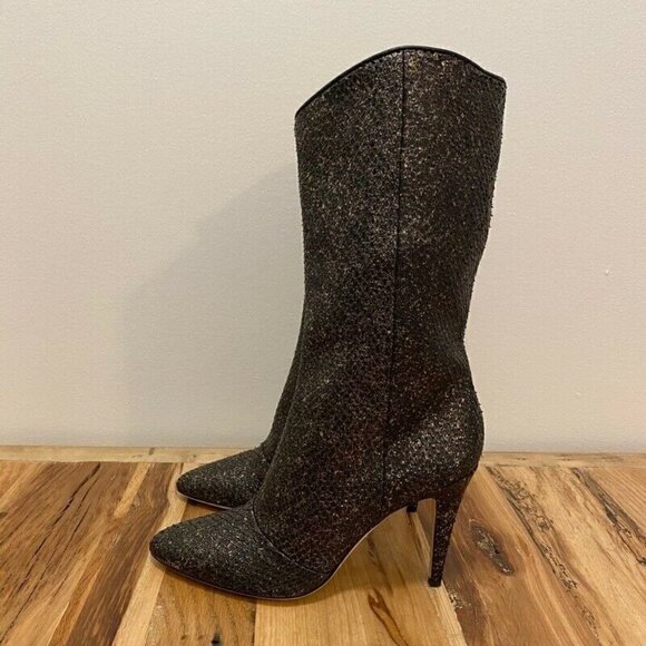 Cavallini Italy Heel Boots Black Gold Snake 8 NEW - Picture 5 of 9